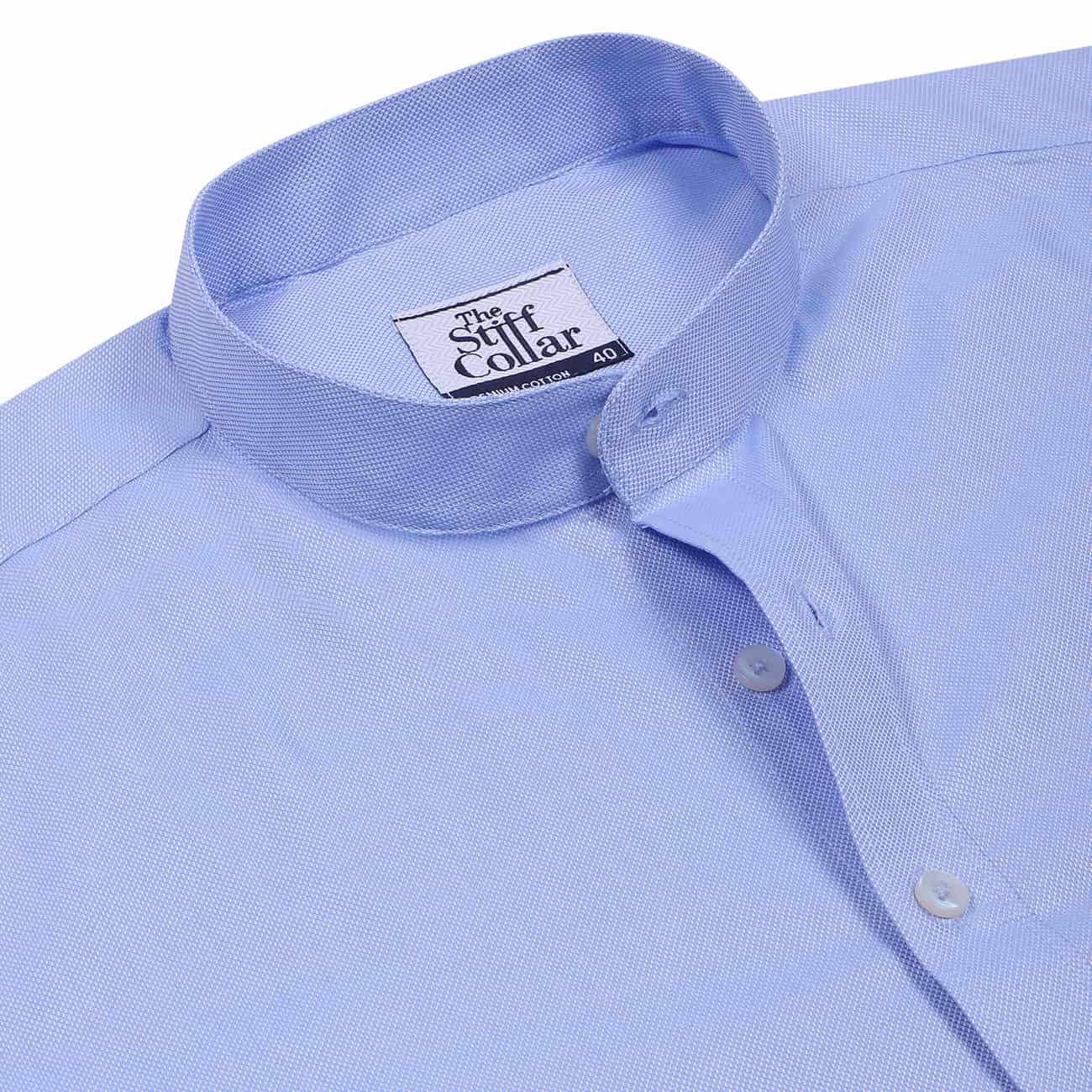 Sky Blue Charm Dobby Mandarin Collar 2 Ply Giza Cotton Shirt