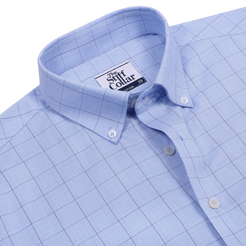Luthai Prussian Navy Glen Plaid Checks Half Sleeve 2 Ply Giza Cotton Shirt