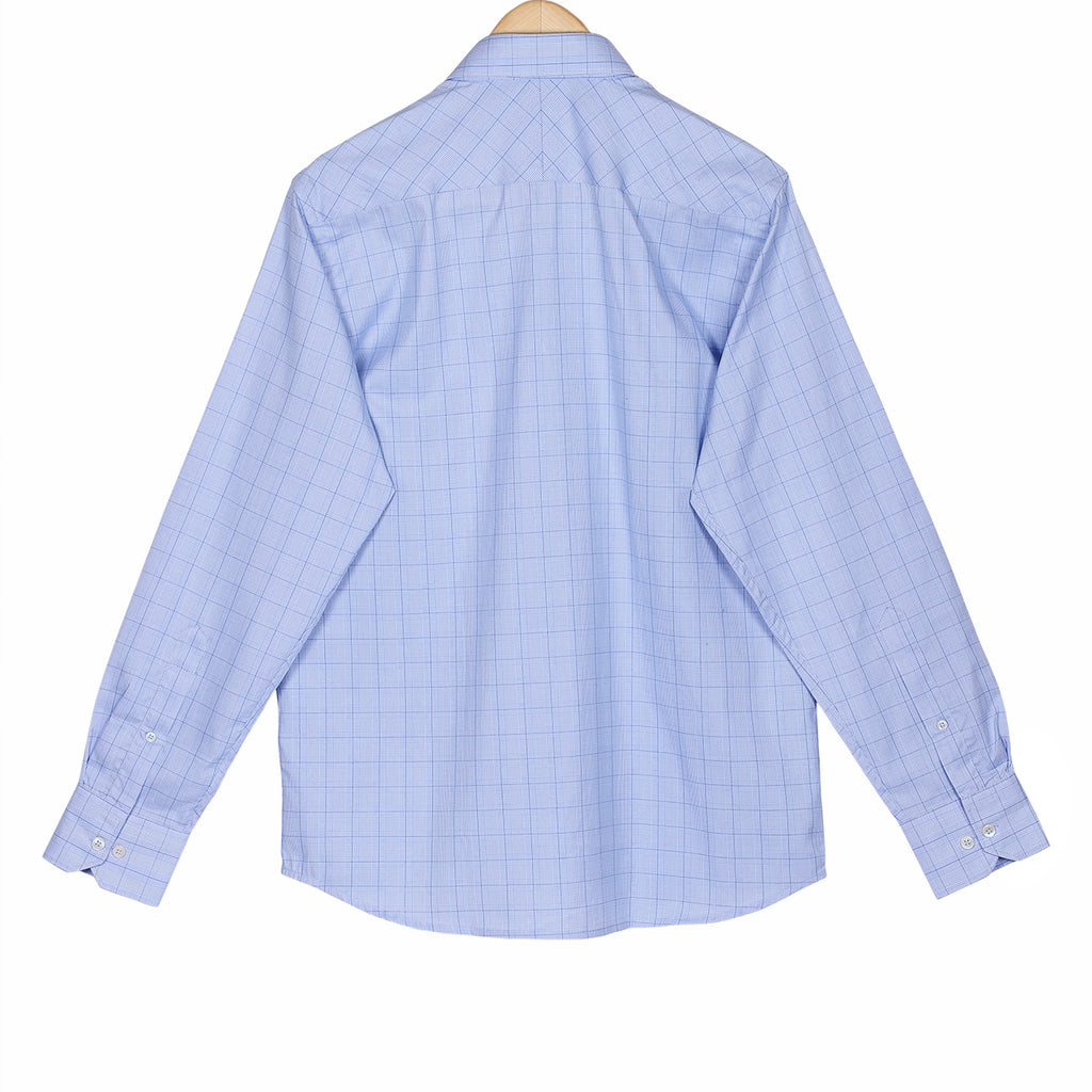 Luthai British Blue Glen Plaid Checks Button Down 2 Ply Giza Cotton Shirt