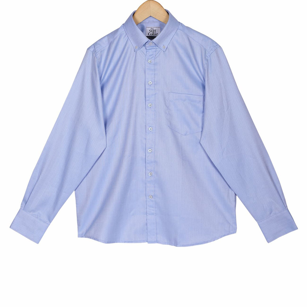 Istanbul Blue Herringbone Wrinkle Free Button Down 2 Ply Premium Giza Cotton Shirt