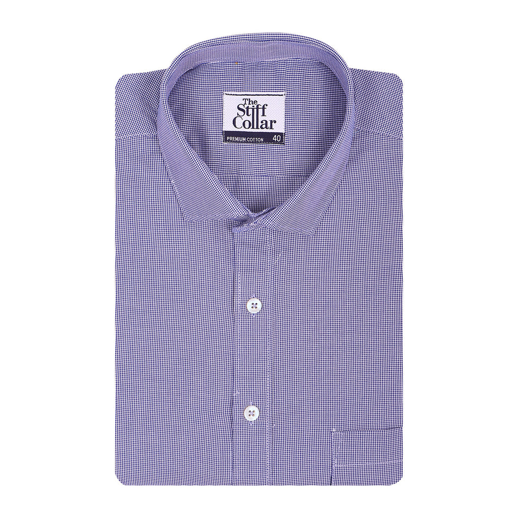 Twilight Blue Micro Houndstooth 2 Ply Premium Giza Cotton Shirt