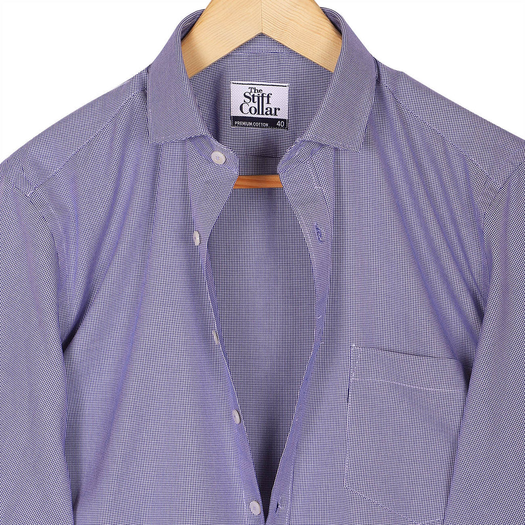 Twilight Blue Micro Houndstooth 2 Ply Premium Giza Cotton Shirt