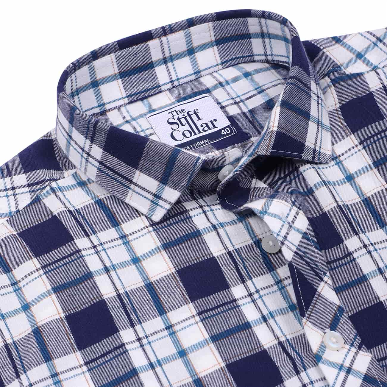Navy Tartan Checks Half Sleeves Brushed Cotton Casual Shirt