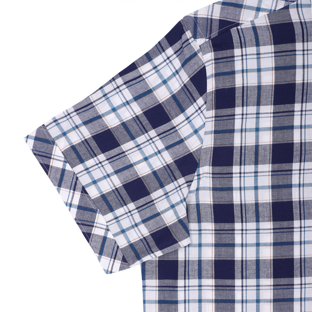 Navy Tartan Checks Half Sleeves Brushed Cotton Casual Shirt