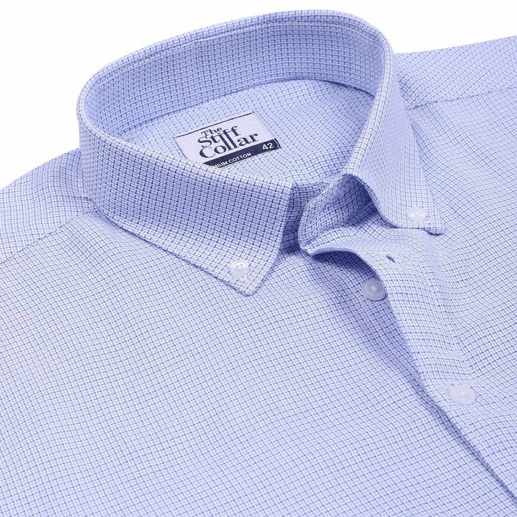 Curacao Blue Dobby Wrinkle-free Button Down 2 Ply Giza Cotton Shirt