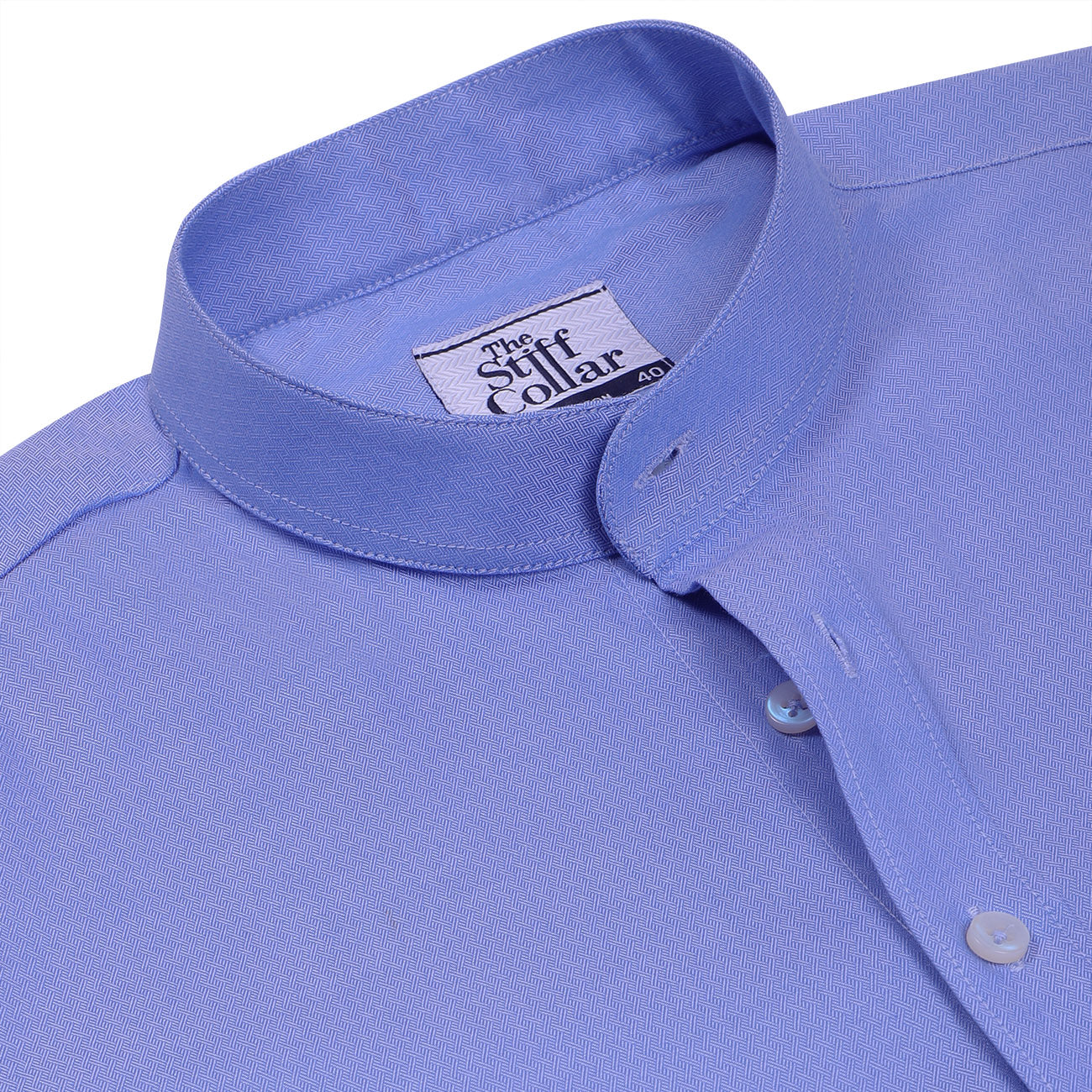 Italian Blue Structured Mandarin Collar 2 Ply Giza Cotton Shirt