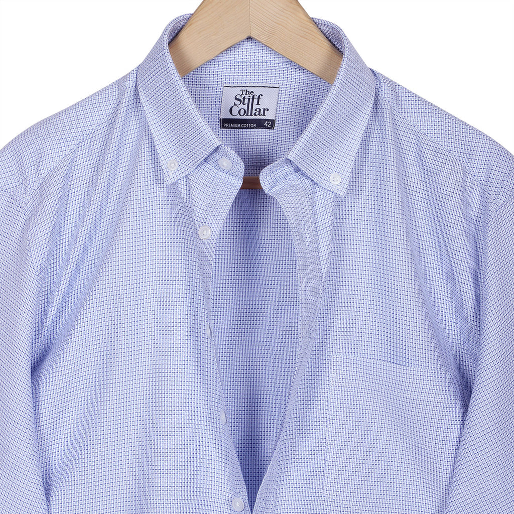 Curacao Blue Dobby Wrinkle-free Button Down 2 Ply Giza Cotton Shirt