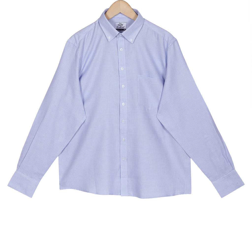 Curacao Blue Dobby Wrinkle-free Button Down 2 Ply Giza Cotton Shirt