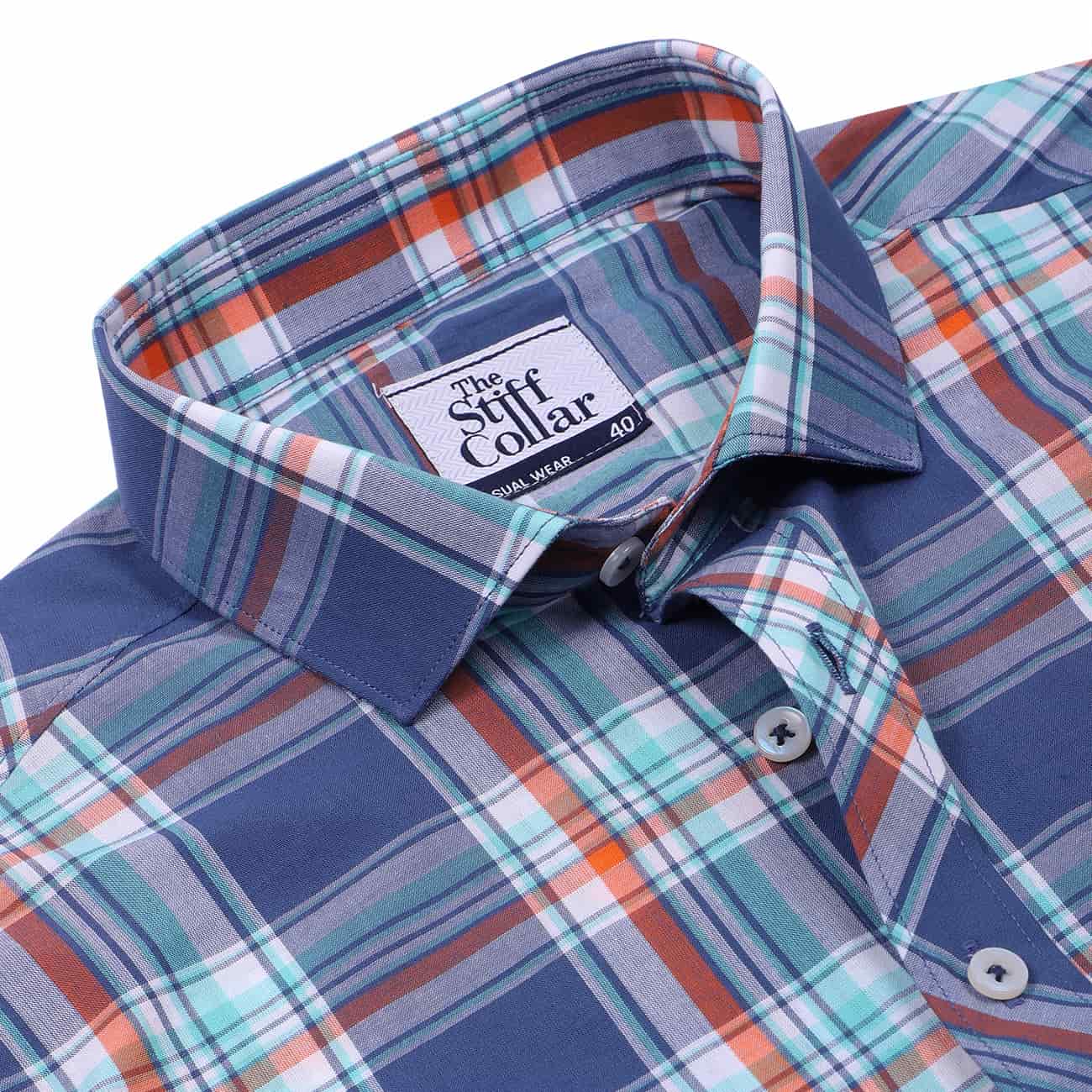 Space Grey Tartan Checks Half Sleeves Cotton Shirt