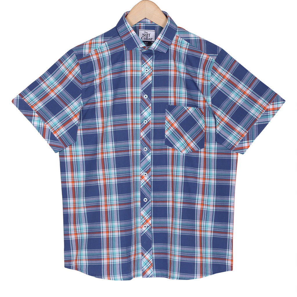Space Grey Tartan Checks Half Sleeves Cotton Shirt
