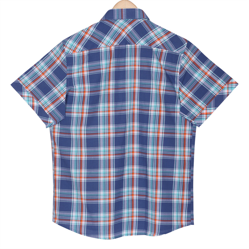Space Grey Tartan Checks Half Sleeves Cotton Shirt