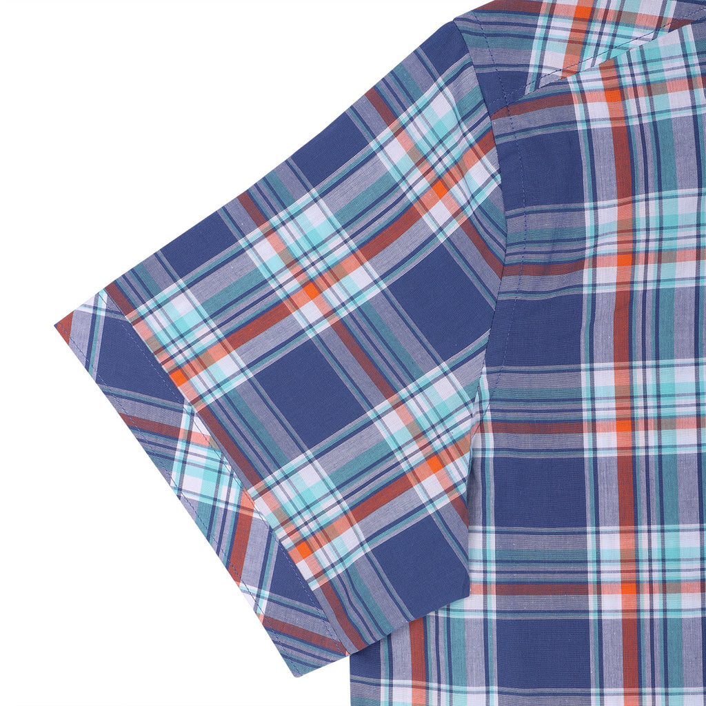 Space Grey Tartan Checks Half Sleeves Cotton Shirt