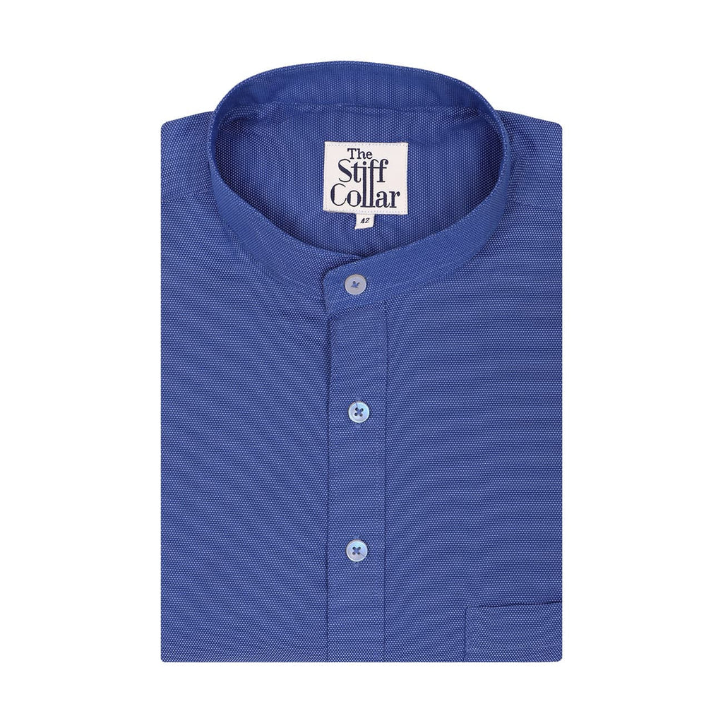 Persian Blue Dobby Mandarin Collar Giza Cotton Shirt