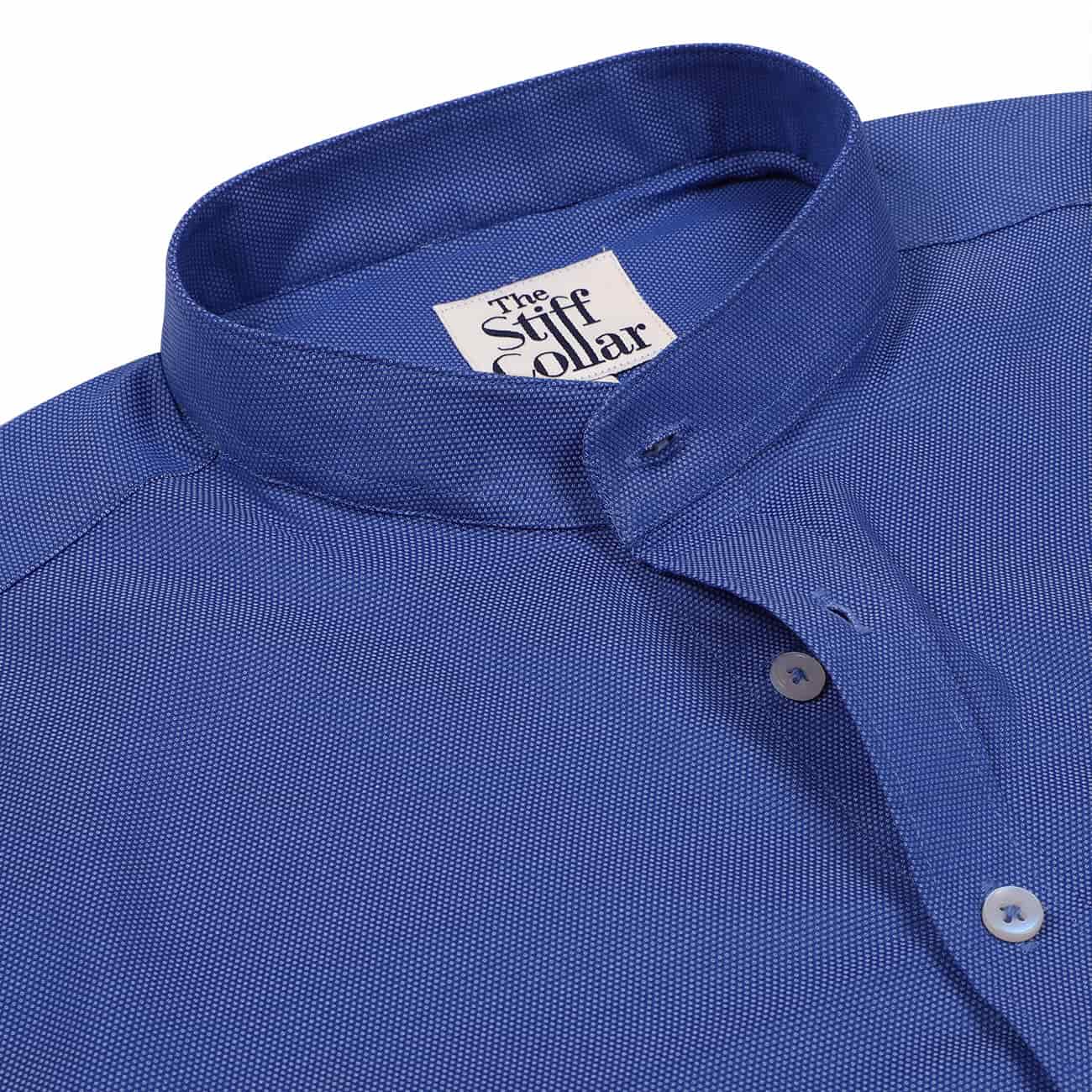 Persian Blue Dobby Mandarin Collar Giza Cotton Shirt