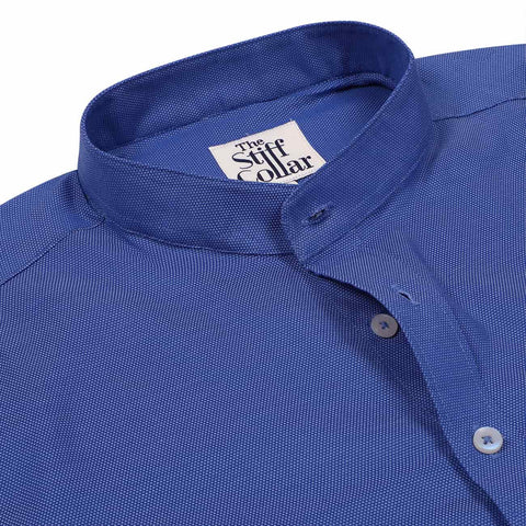 Navy Herringbone Denim Button Down Collar Regular Fit Shirt