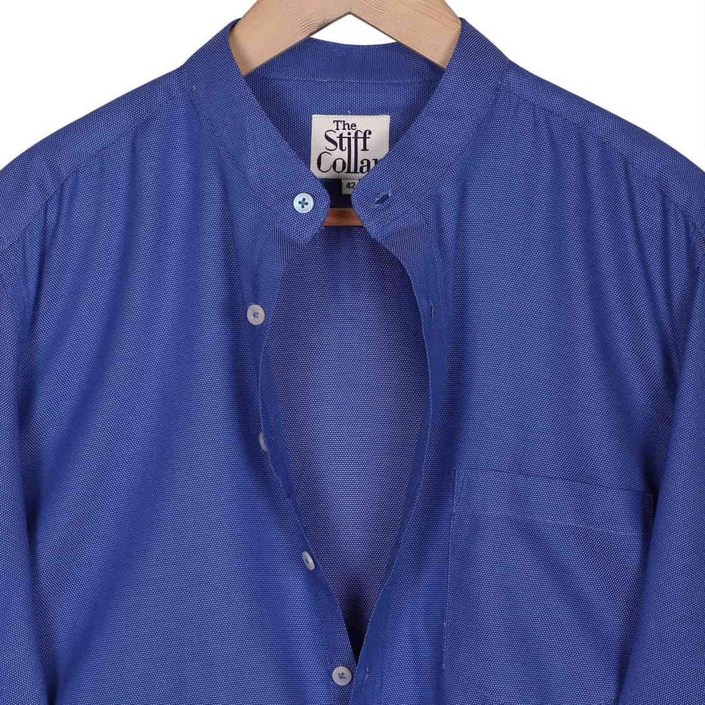 Persian Blue Dobby Mandarin Collar Giza Cotton Shirt