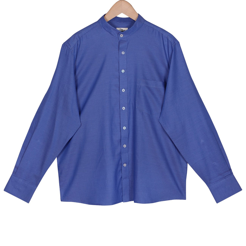Persian Blue Dobby Mandarin Collar Giza Cotton Shirt