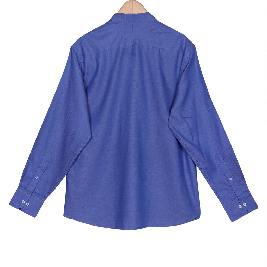 Persian Blue Dobby Mandarin Collar Giza Cotton Shirt