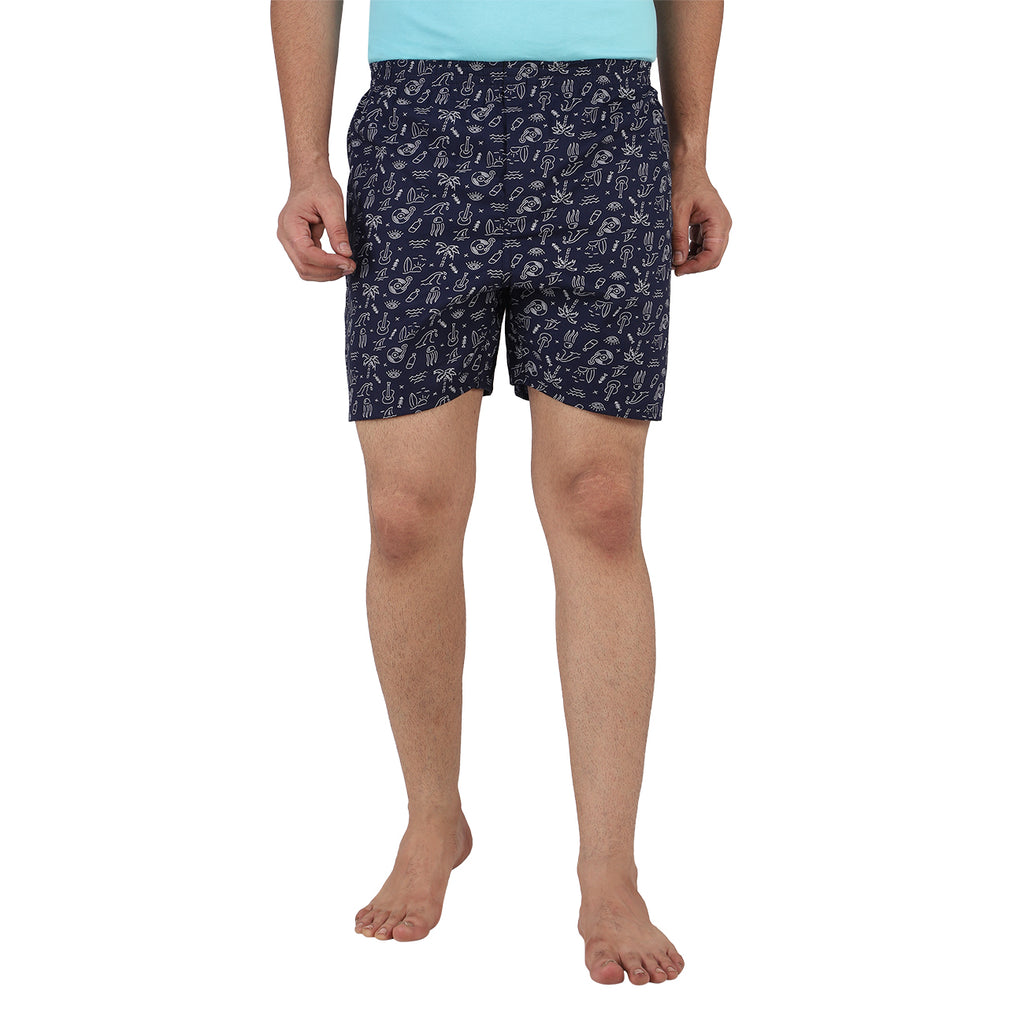 Navy Printed Cotton Boxers