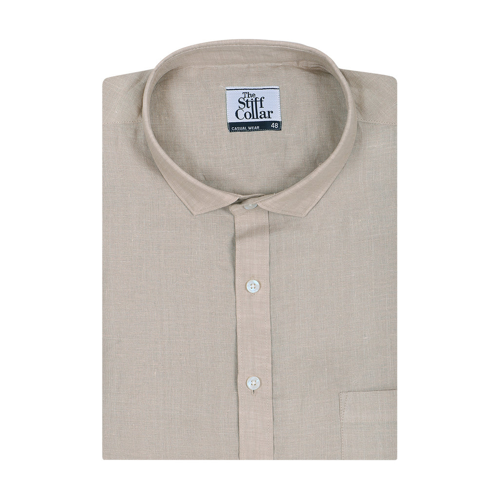 Bayleaf Brown Pure Linen Half Sleeve Shirt