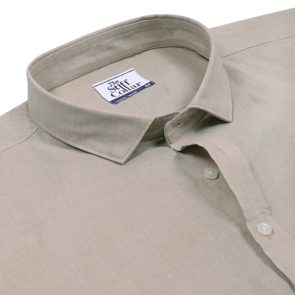 Bayleaf Brown Pure Linen Half Sleeve Shirt