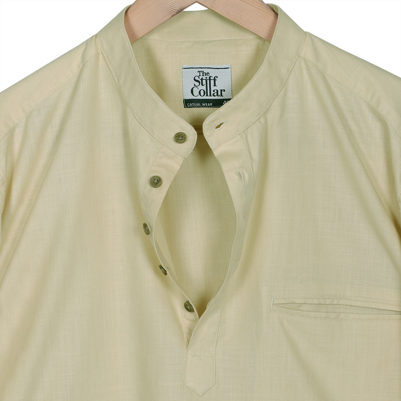 Soft Cream Cotton Linen Rolled-up Sleeve Slim Short Kurta