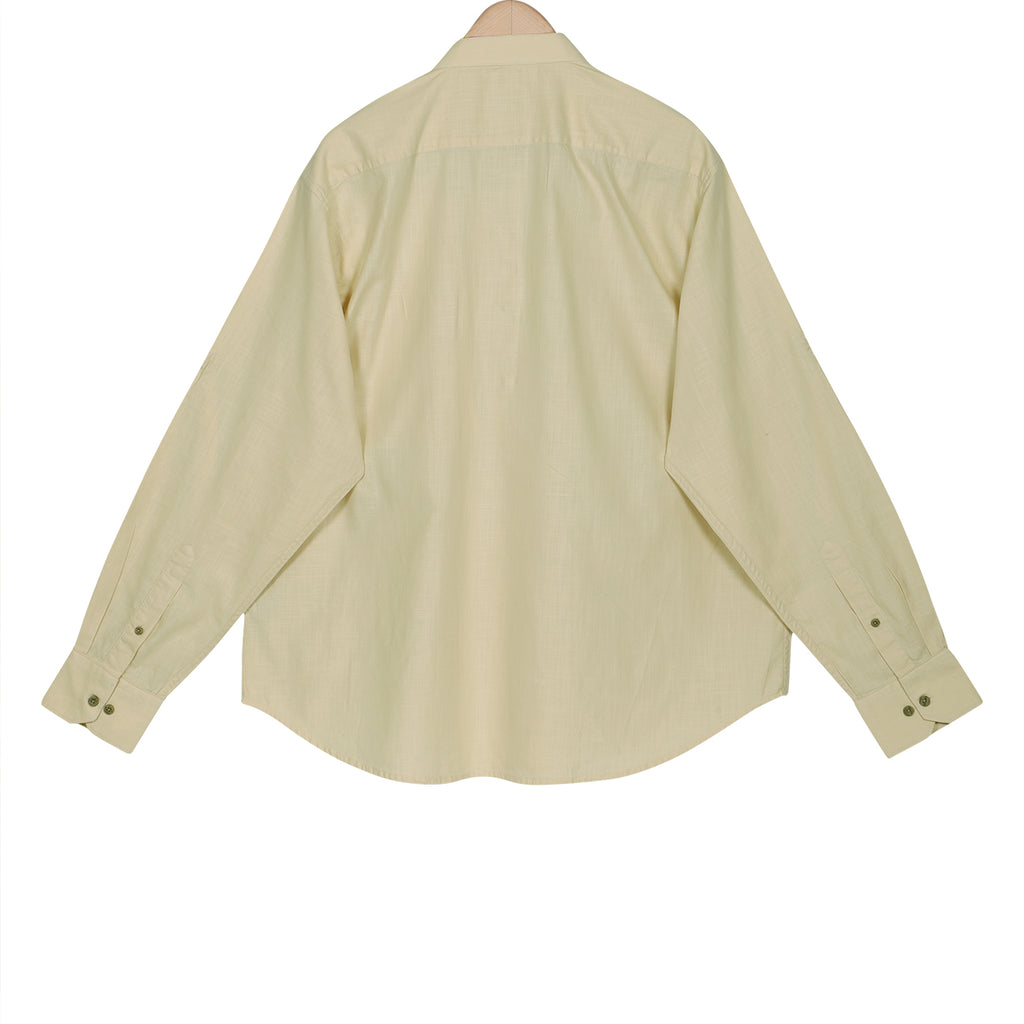 Soft Cream Cotton Linen Rolled-up Sleeve Slim Short Kurta