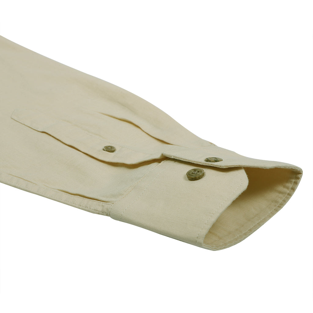 Soft Cream Cotton Linen Rolled-up Sleeve Slim Short Kurta