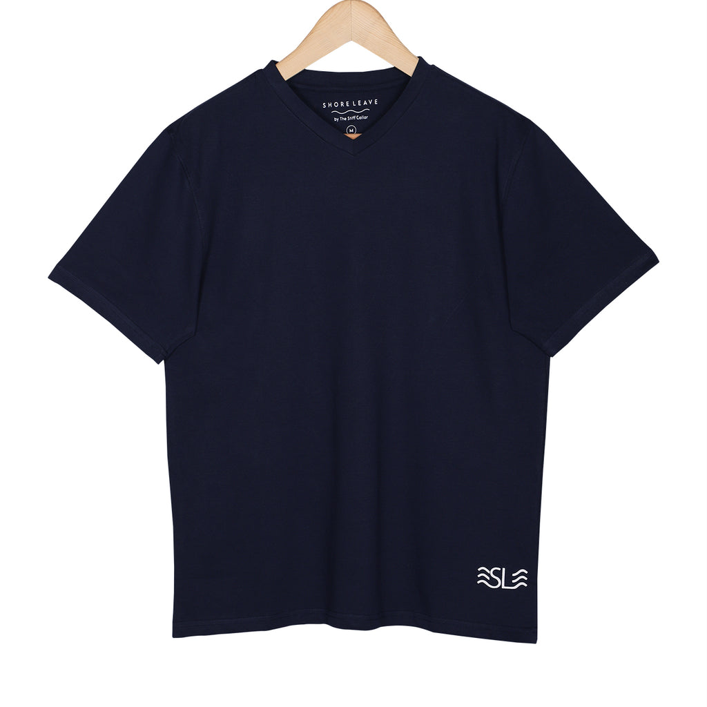 Shore Leave Midnight Navy V-Neck Premium Cotton T-shirt