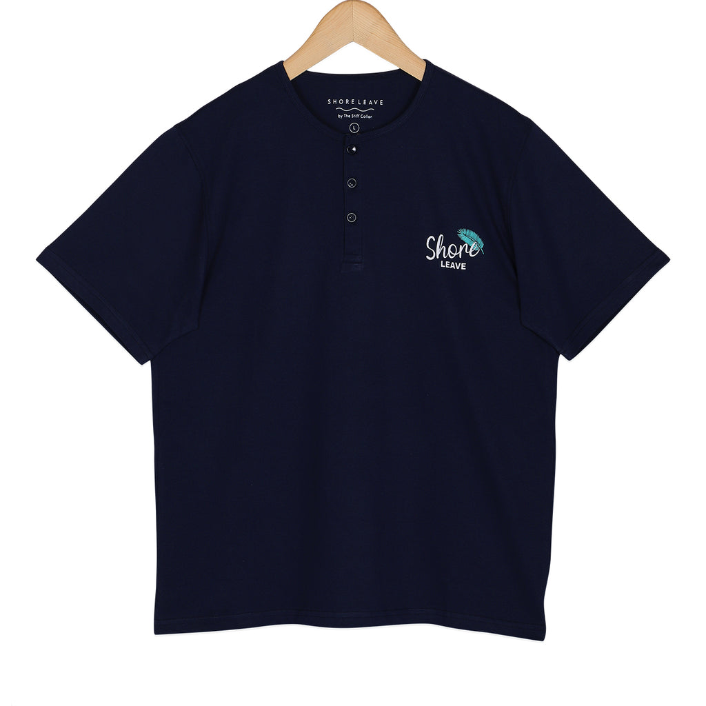 Midnight Blue Soft Cotton Henley T-shirt