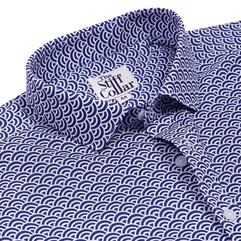Steel Blue Polka Dots Print Non-Iron Regular Fit Half Sleeves