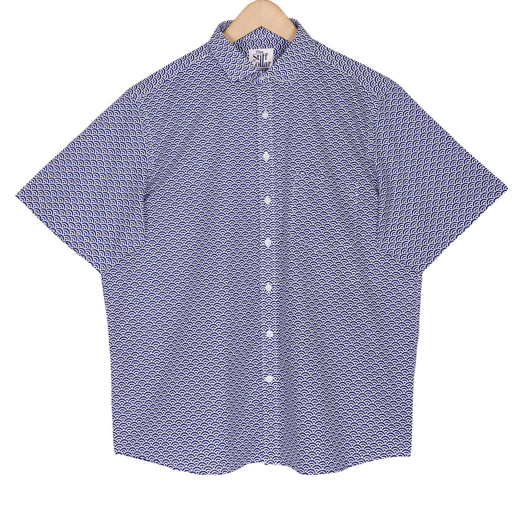 Raised Cloud Print Half Sleeve Cotton Shirt