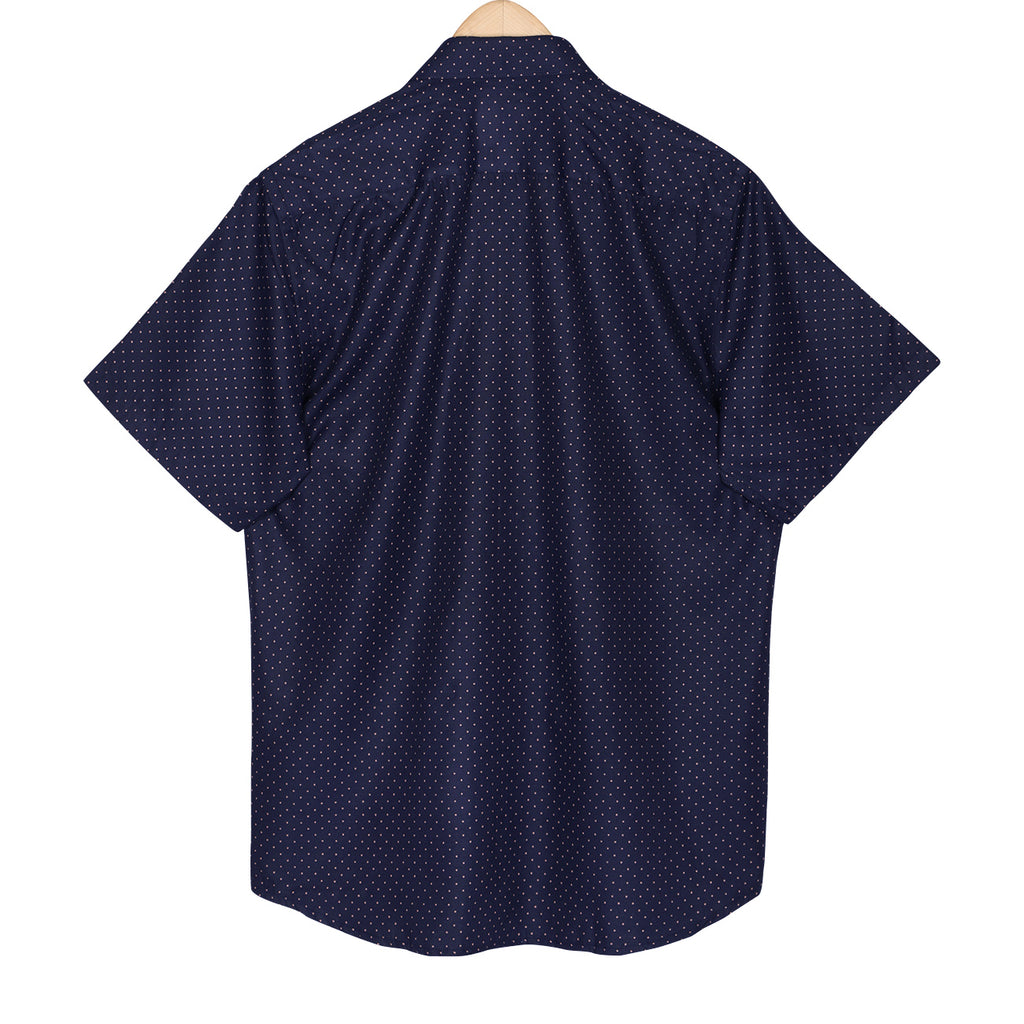 Steel Blue Polka Dots Print Non-Iron Regular Fit Half Sleeves