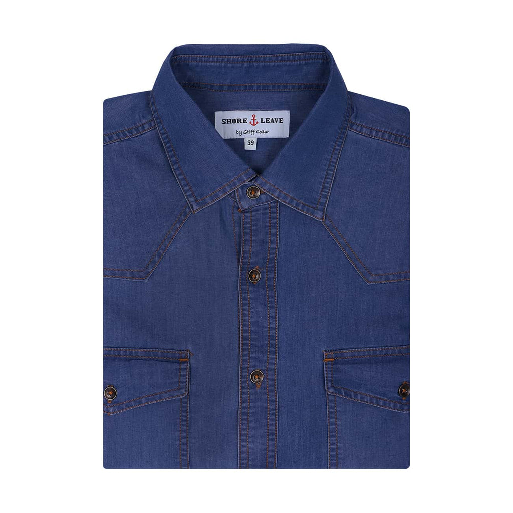 Classic Blue Indigo Washed Denim Shirt