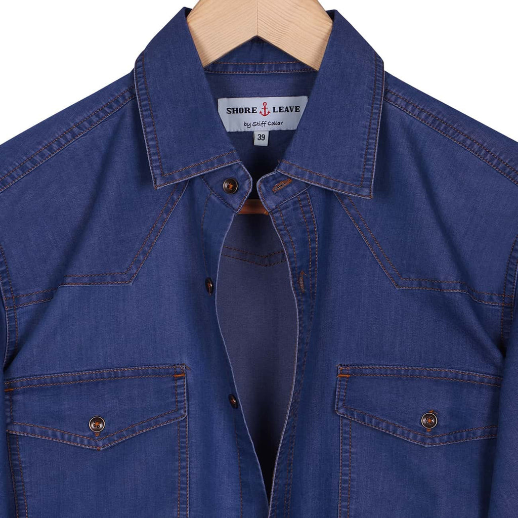 Classic Blue Indigo Washed Denim Shirt