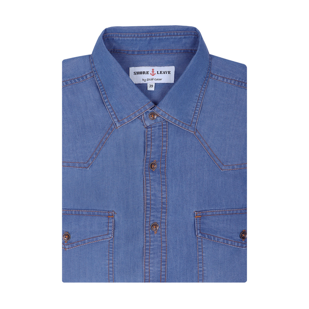 Pacific Blue Softener Washed Denim Shirt