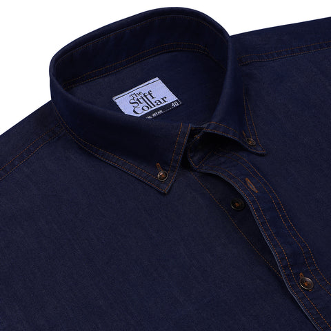 Fresh Blue Ice Denim Button Down Collar Shirt