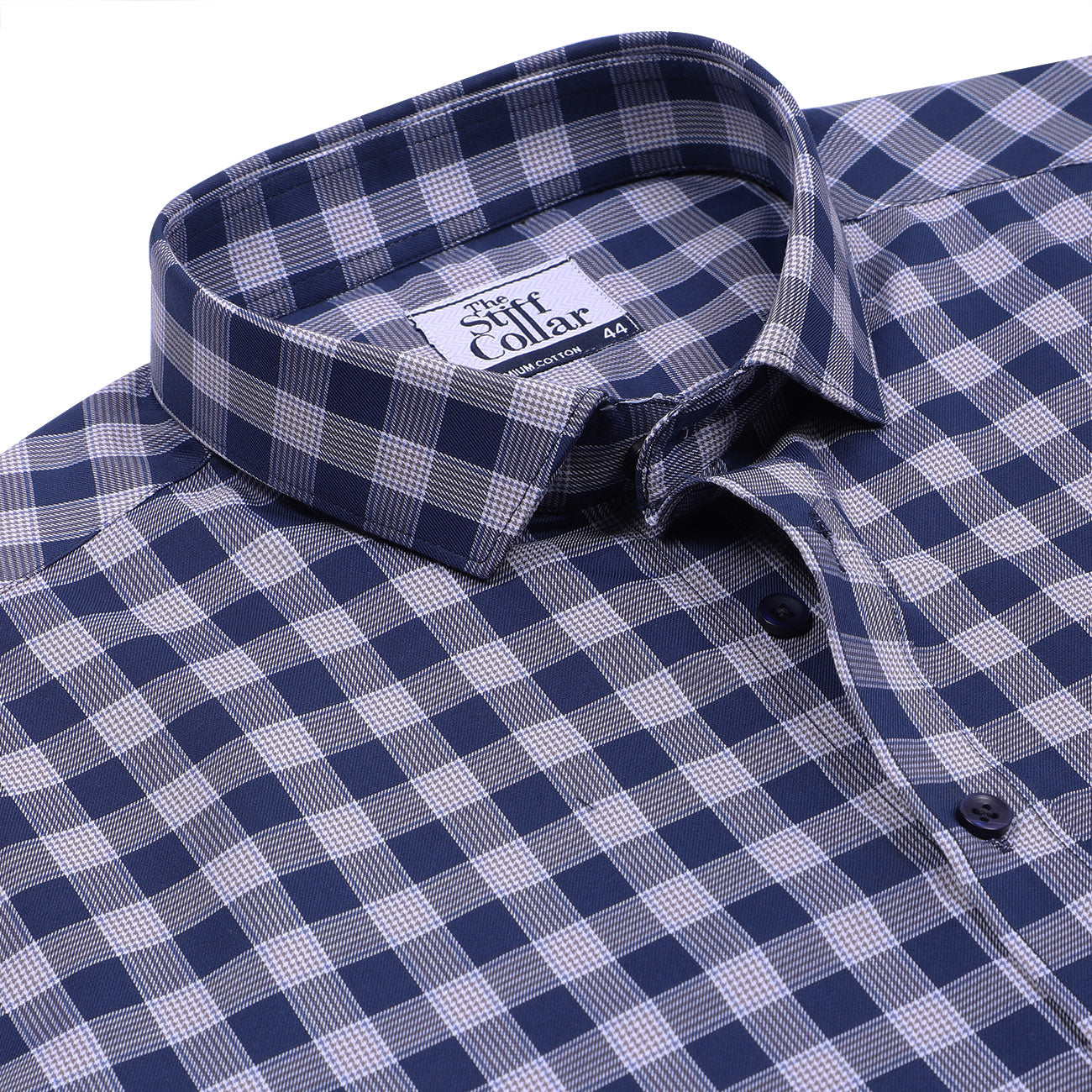 Luthai Prussian Navy Glen Plaid Checks Half Sleeve 2 Ply Giza Cotton Shirt