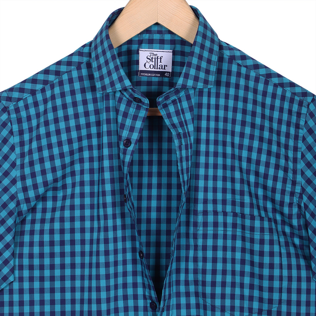 Luthai Grand Grape Checks Half Sleeve 2 Ply Giza Cotton Shirt