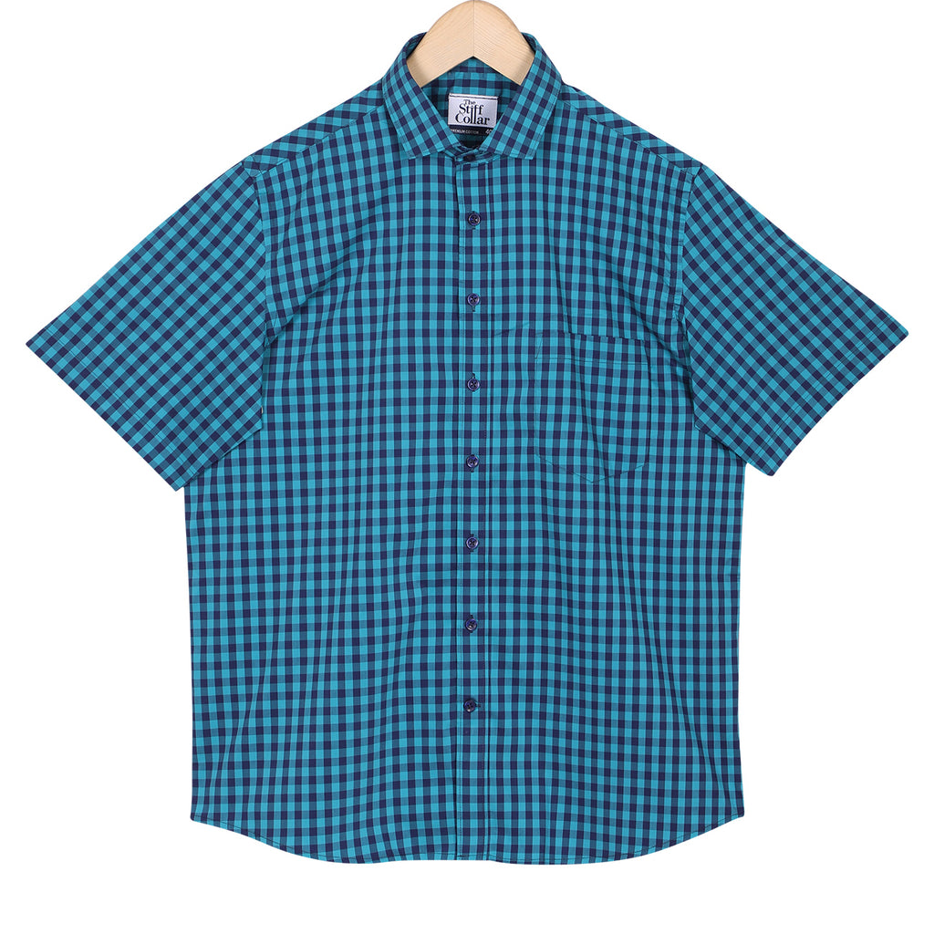 Luthai Grand Grape Checks Half Sleeve 2 Ply Giza Cotton Shirt