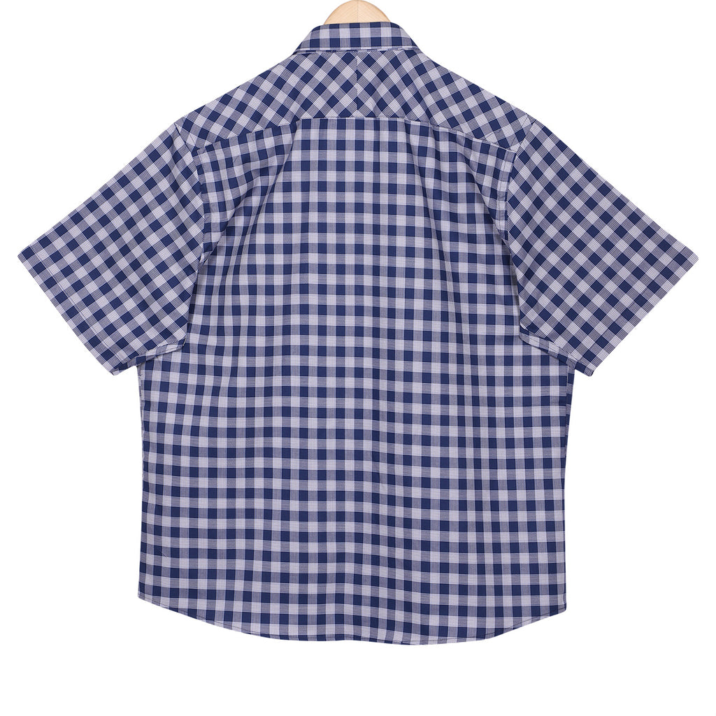 Luthai Prussian Navy Glen Plaid Checks Half Sleeve 2 Ply Giza Cotton Shirt