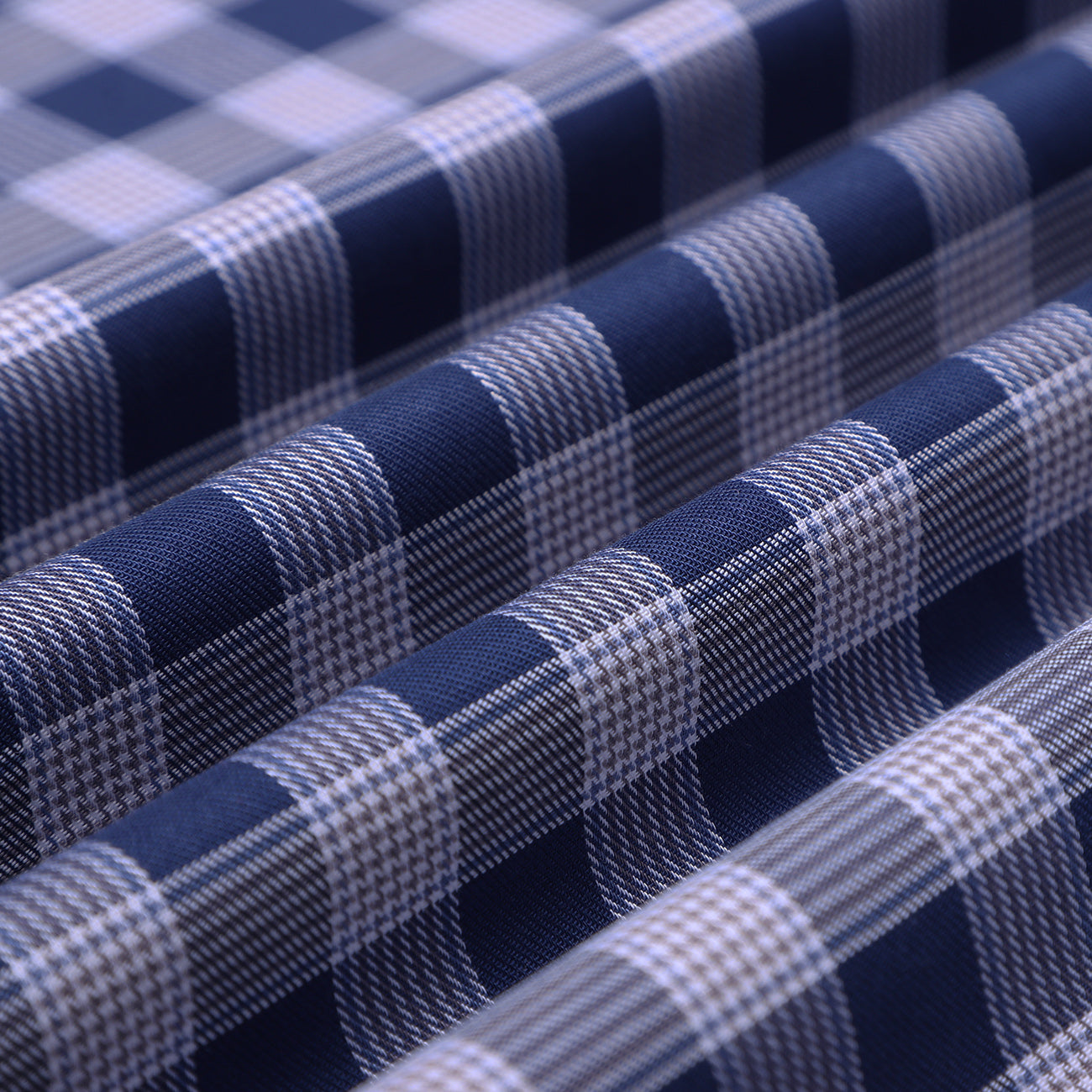 Luthai Prussian Navy Glen Plaid Checks Half Sleeve 2 Ply Giza Cotton Shirt