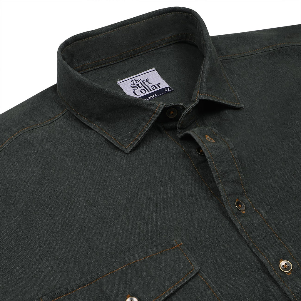 Forest Green Washed Denim Outdoor Shirt