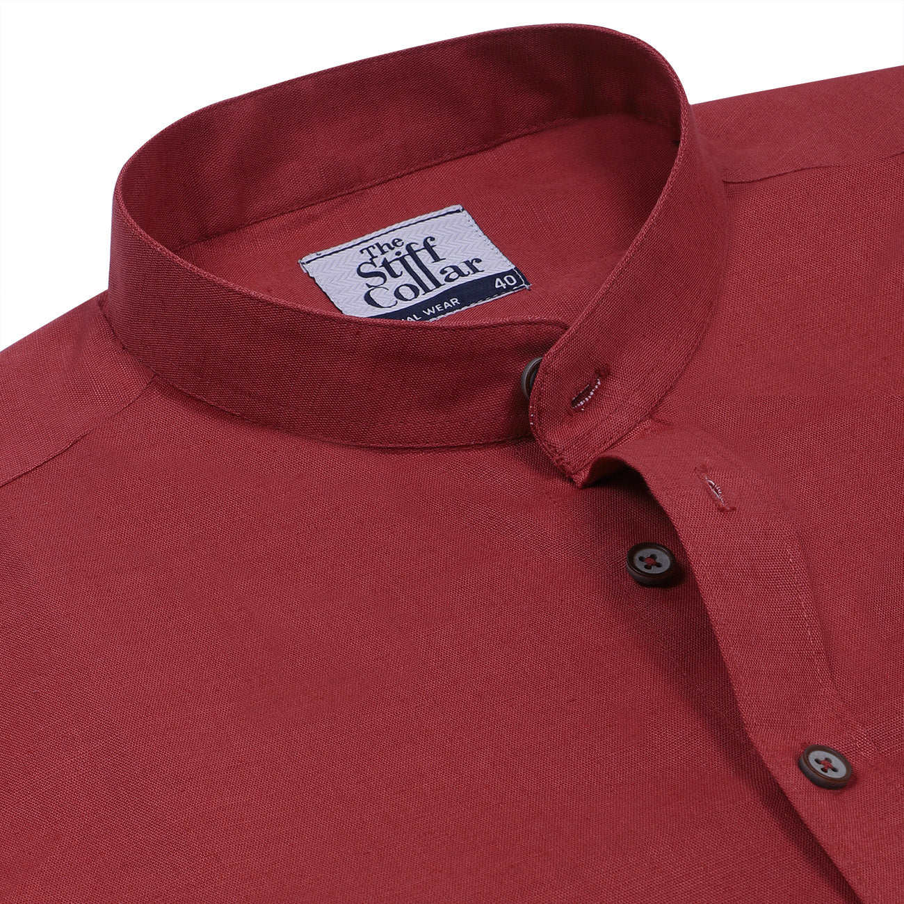 Currant Red Mandarin Collar Cotton Shirt