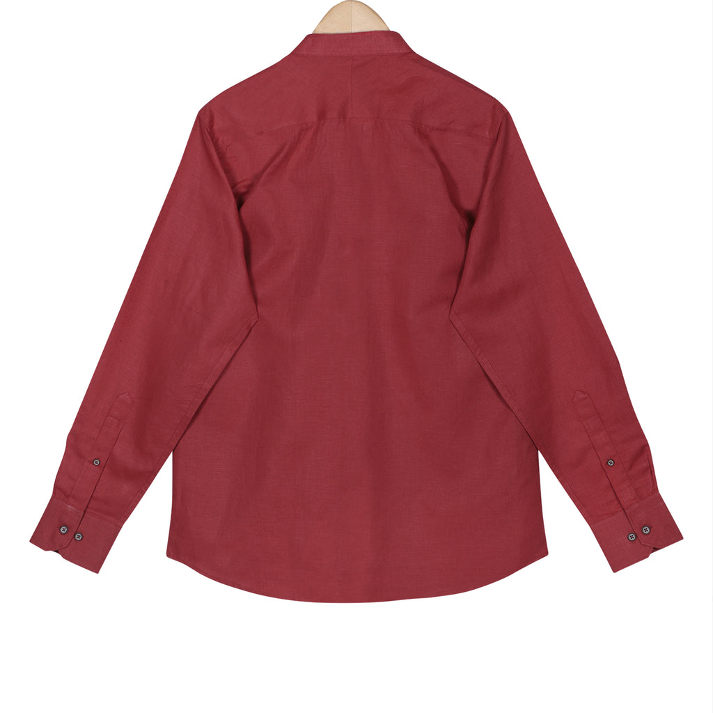 Currant Red Mandarin Collar Cotton Shirt