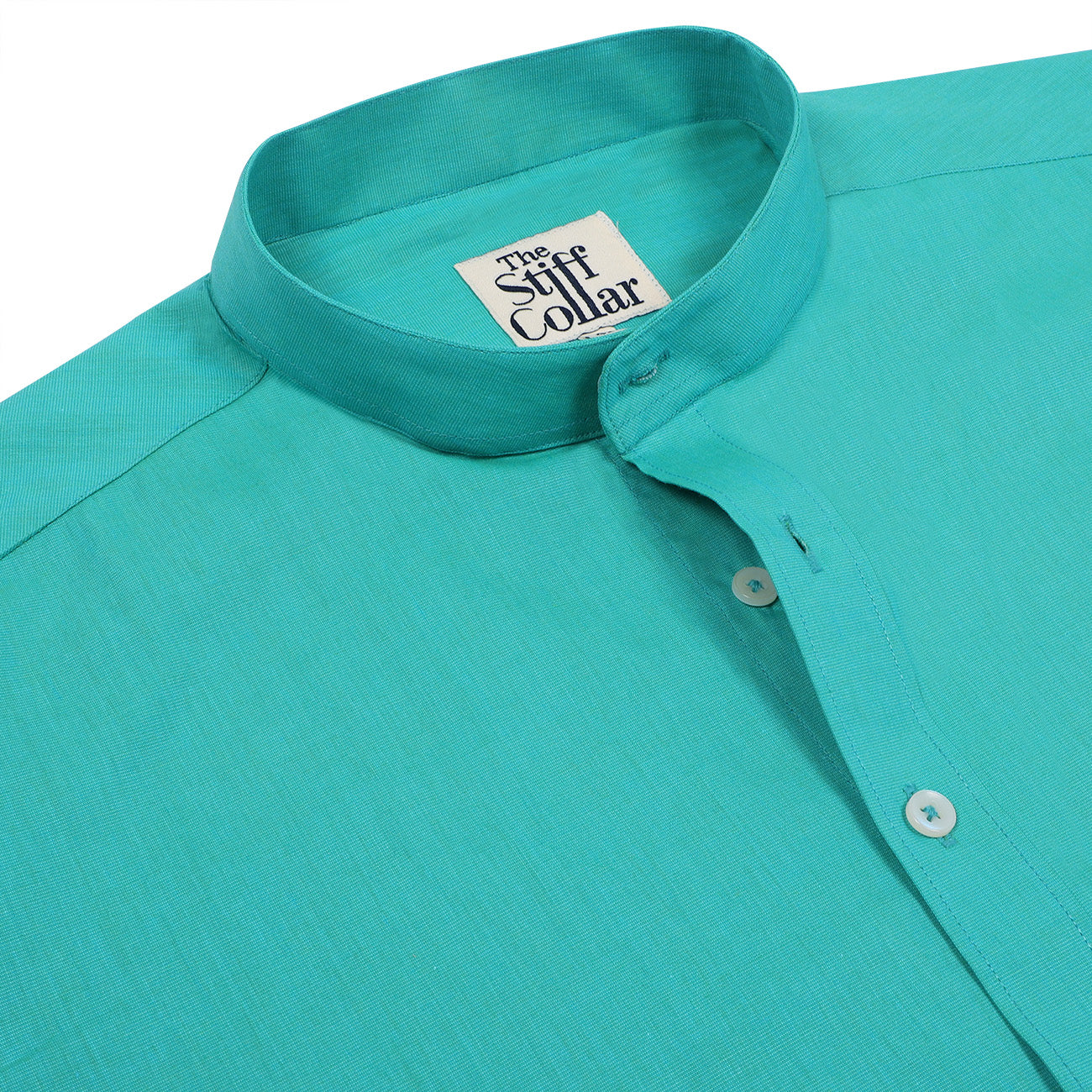 Emerald Green Chambray Mandarin Collar Giza Cotton Shirt