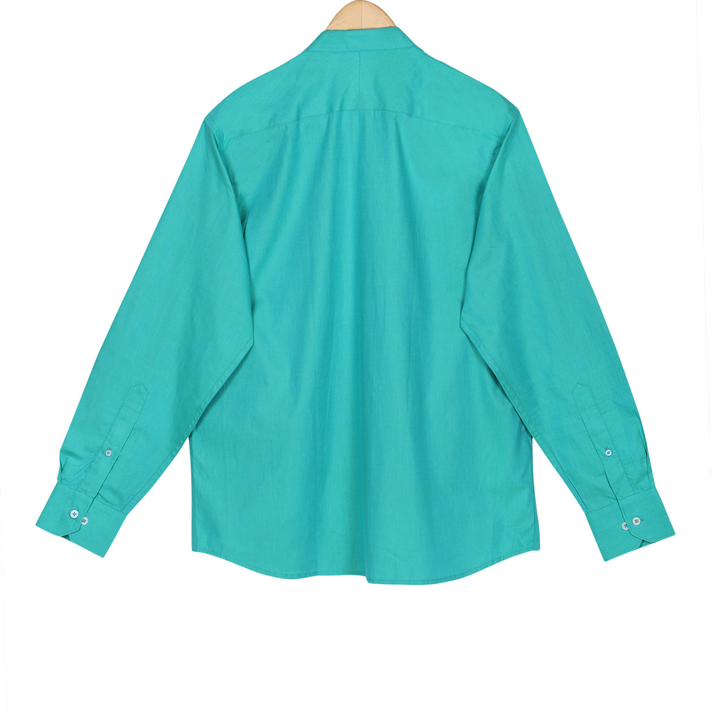 Emerald Green Chambray Mandarin Collar Giza Cotton Shirt