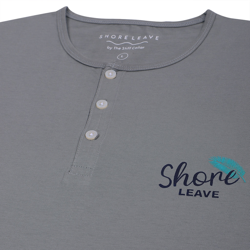 Stone Grey Soft Cotton Henley T-shirt