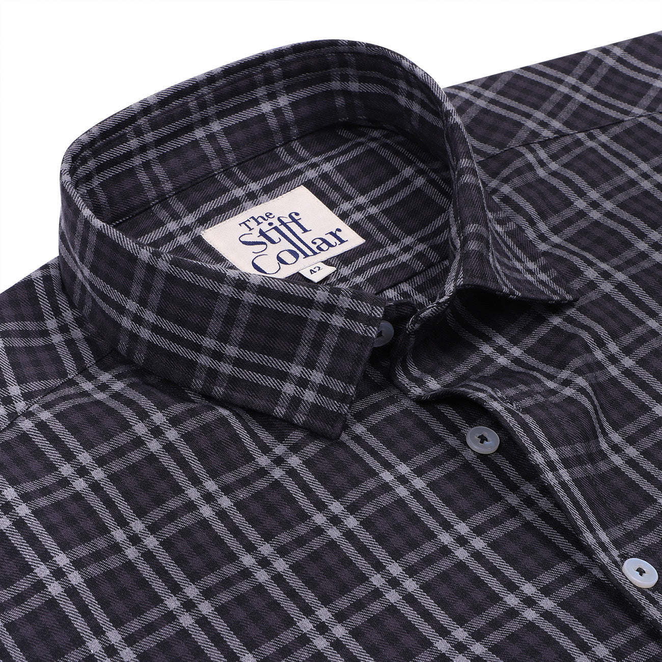 Iron Grey Checked Half Sleeve Regular Fit Cotton Twill Shirt