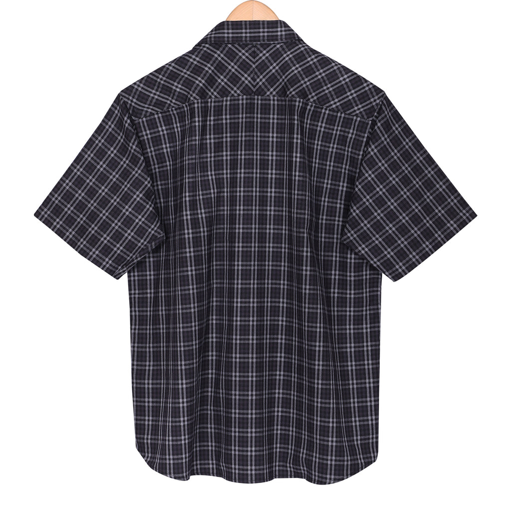 Iron Grey Checked Half Sleeve Regular Fit Cotton Twill Shirt
